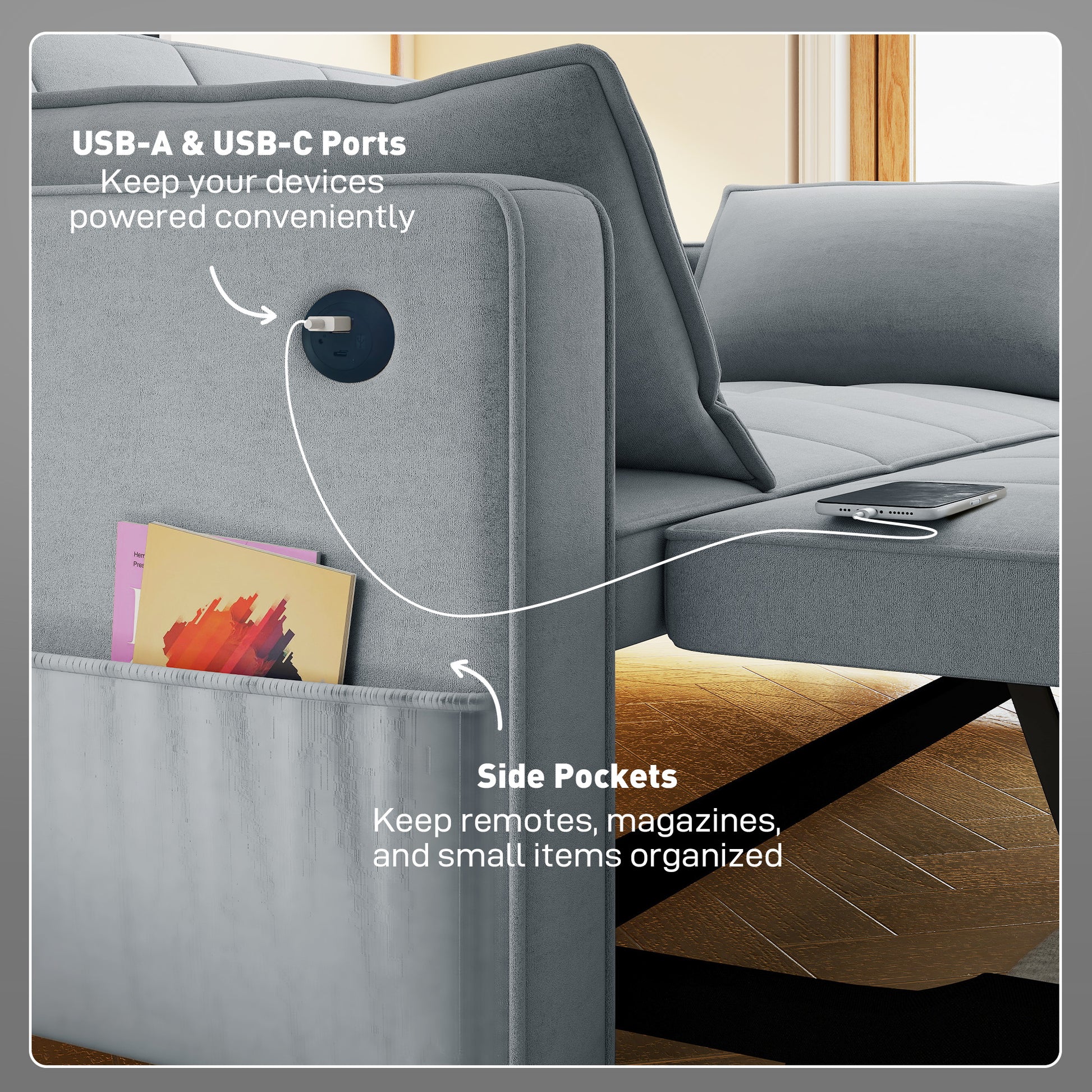 3-in-1 Convertible Sofa Bed - Dark Grey Pull Out-DECOROLALA
