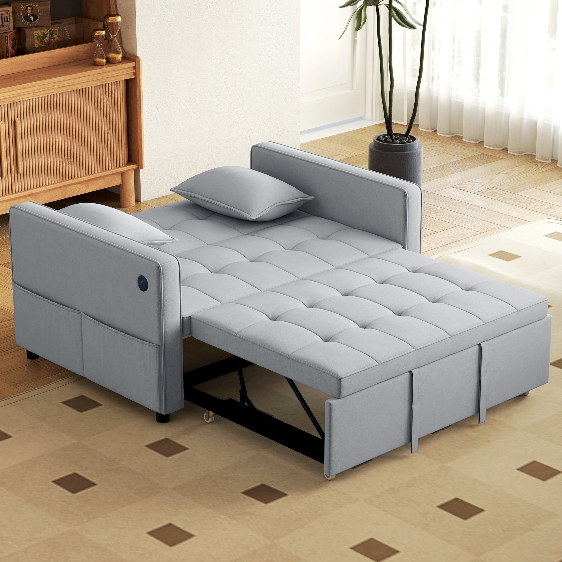 3-in-1 Convertible Sofa Bed - Dark Grey Pull Out-DECOROLALA