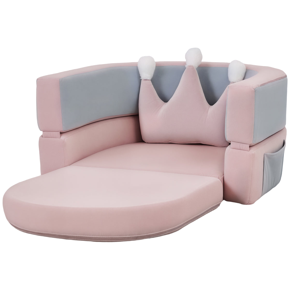 3-in-1 Convertible Climbing Toys for Toddlers with Crown Cushion, Fold Out Toddler Couch to Lounger & Play Area, Pink-Toys & Games > Baby & Toddler Toys > Kids Gym & Playmats-DECOROLALA