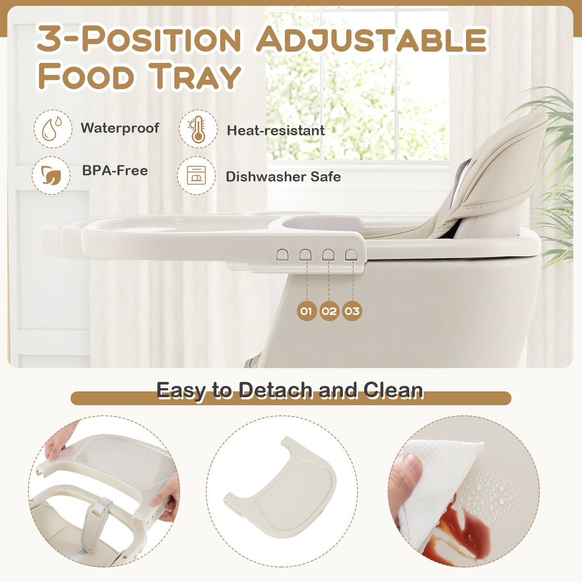 3-in-1 Convertible Wooden High Chair with Cushion-Beige-High Chairs-DECOROLALA