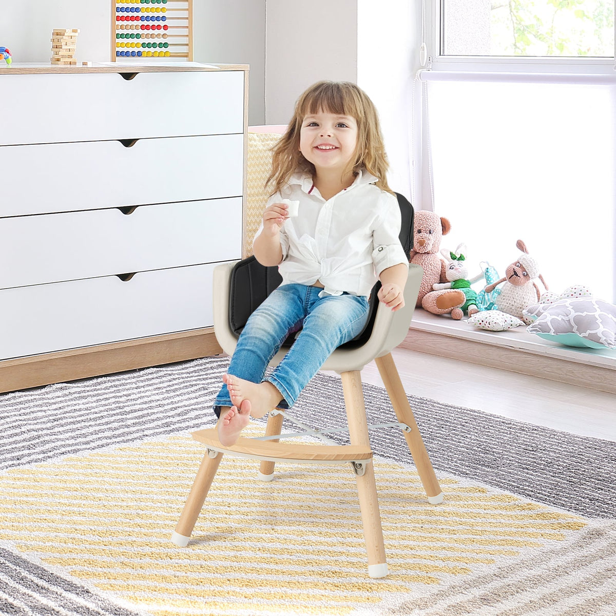 3-in-1 Convertible Wooden High Chair with Cushion-Black-High Chairs-DECOROLALA