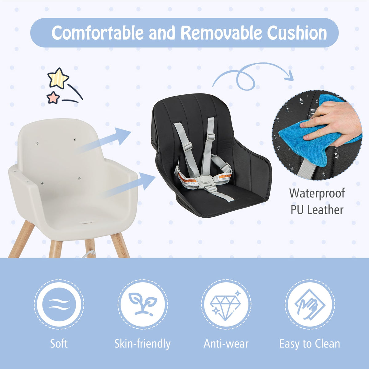 3-in-1 Convertible Wooden High Chair with Cushion-Black-High Chairs-DECOROLALA
