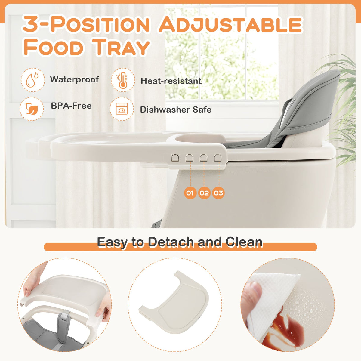 3-in-1 Convertible Wooden High Chair with Cushion-Gray-High Chairs-DECOROLALA