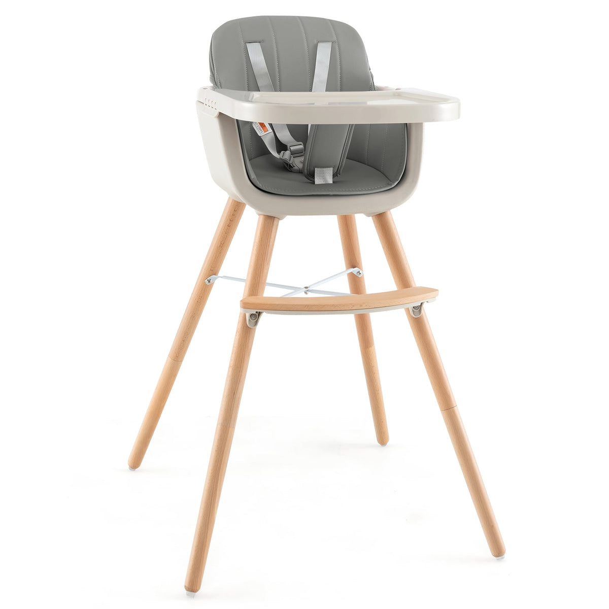 3-in-1 Convertible Wooden High Chair with Cushion-Gray-High Chairs-DECOROLALA