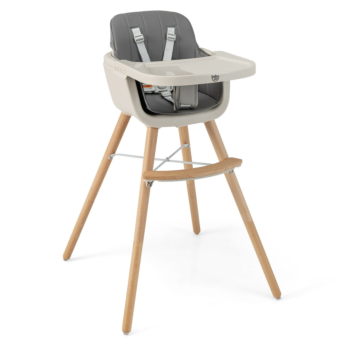 3-in-1 Convertible Wooden High Chair with Cushion-Light Gray-High Chairs-DECOROLALA
