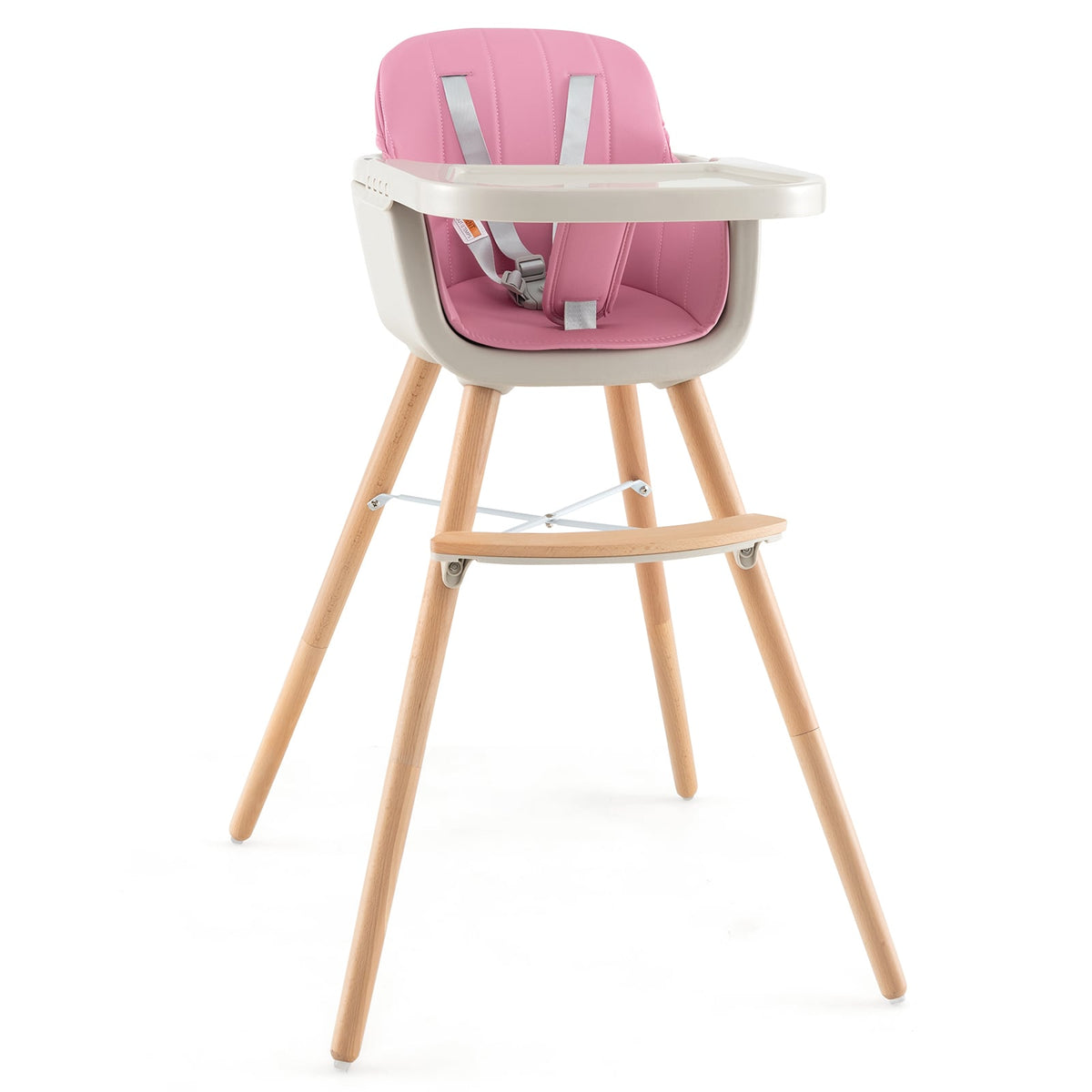 3-in-1 Convertible Wooden High Chair with Cushion-Pink-High Chairs-DECOROLALA