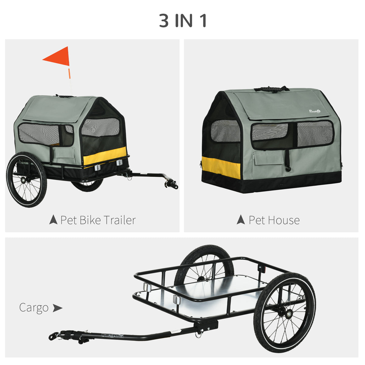 3-in-1 Dog Bike Trailer and Pet Cargo Bed - Grey-Dogs-DECOROLALA