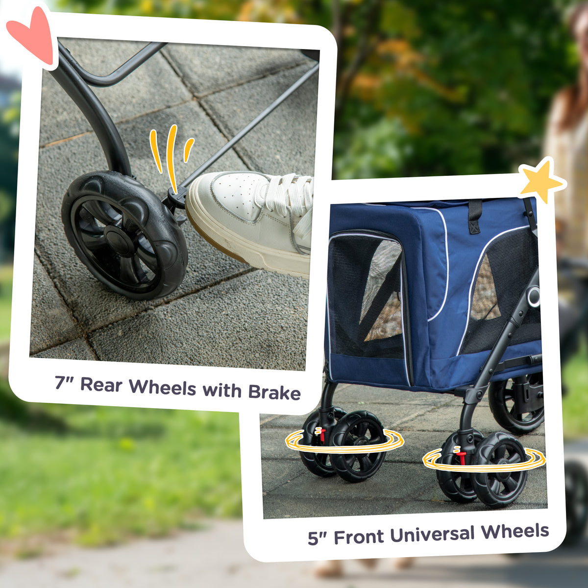 3-in-1 Double Pet Stroller with Removable Carriers - Blue-Dogs-DECOROLALA