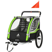 3-in-1 Double Seat Bike Trailer & Jogging Stroller - Green-Child Bicycle Trailers-DECOROLALA