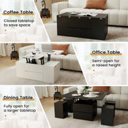 3-in-1 Expandable Lift Top Coffee Table with 4 Storage Stools and Hidden Compartment for 4-8 People-Black-Coffee Tables-DECOROLALA