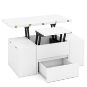 3-in-1 Expandable Lift Top Coffee Table with 4 Storage Stools and Hidden Compartment for 4-8 People-White-Coffee Tables-DECOROLALA