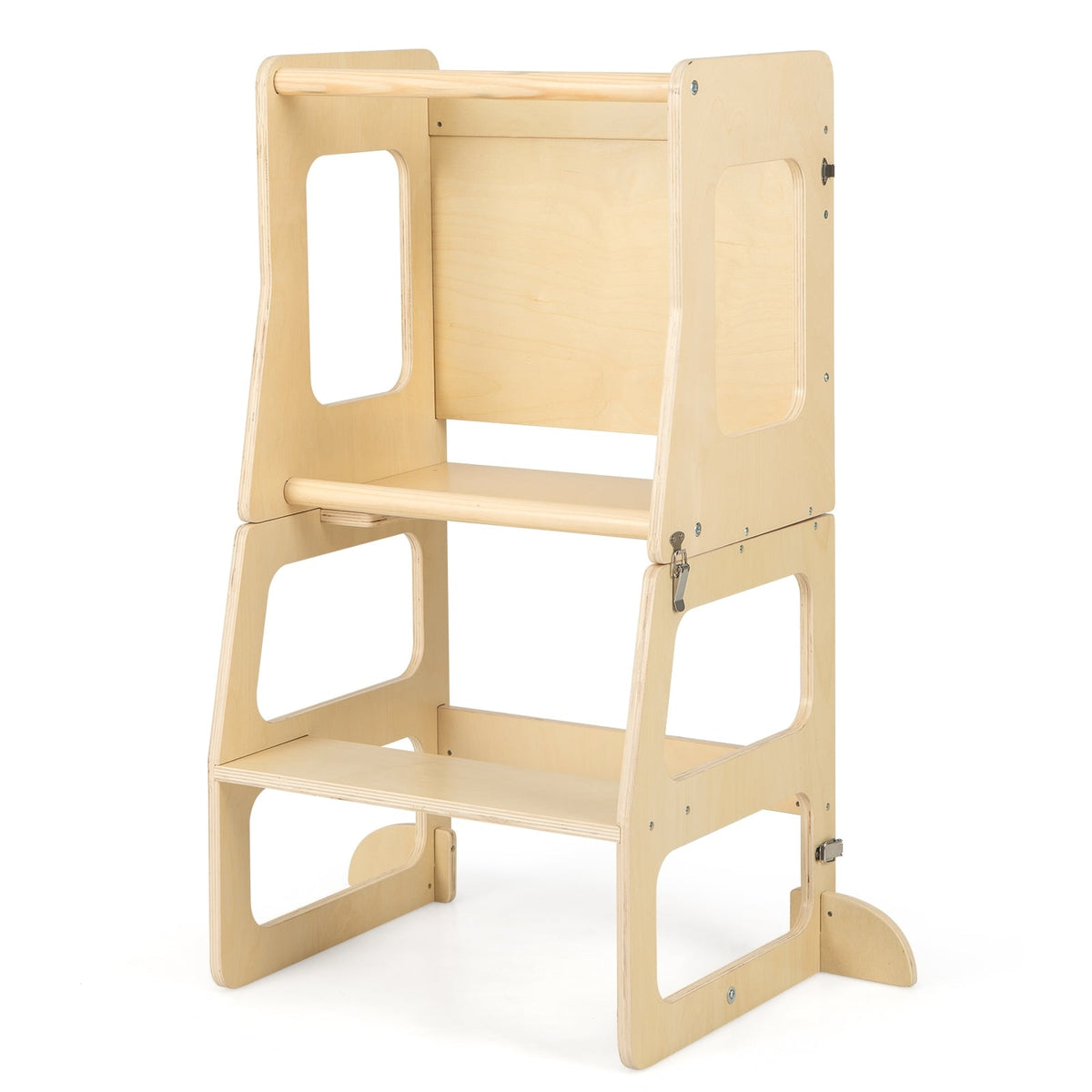 3-in-1 Foldable Kitchen Standing Tower for Toddlers with Chalkboard-Natural-Toddler & Kids Furniture-DECOROLALA