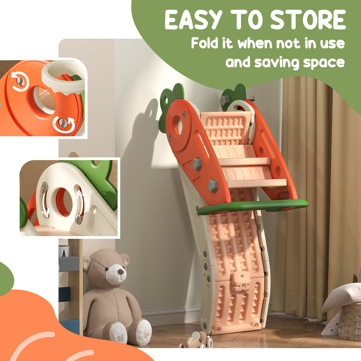 3-in-1 Foldable Toddler Slide with Basketball Hoop - Orange-Toys & Games > Kids Outdoor Play > Gym Sets & Swings-DECOROLALA
