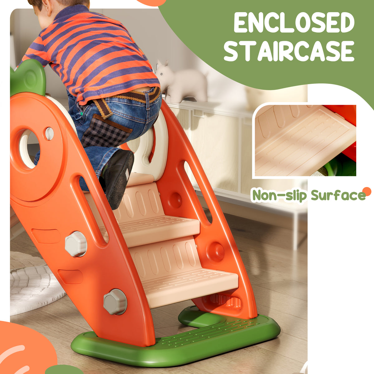 3-in-1 Foldable Toddler Slide with Basketball Hoop - Orange-Toys & Games > Kids Outdoor Play > Gym Sets & Swings-DECOROLALA