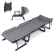 3 in 1 Folding Camping Cot and Comfy Padded Convertible Single Sofa Chair-Gray-Camping Furniture-DECOROLALA