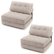 3-in-1 Folding Chenille Sofa Bed with Bolster, Set of 2 - Beige-Sofas & Loveseats-DECOROLALA