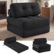 3-in-1 Folding Corduroy Sofa Bed with Pillow - Black-Sofas & Loveseats-DECOROLALA