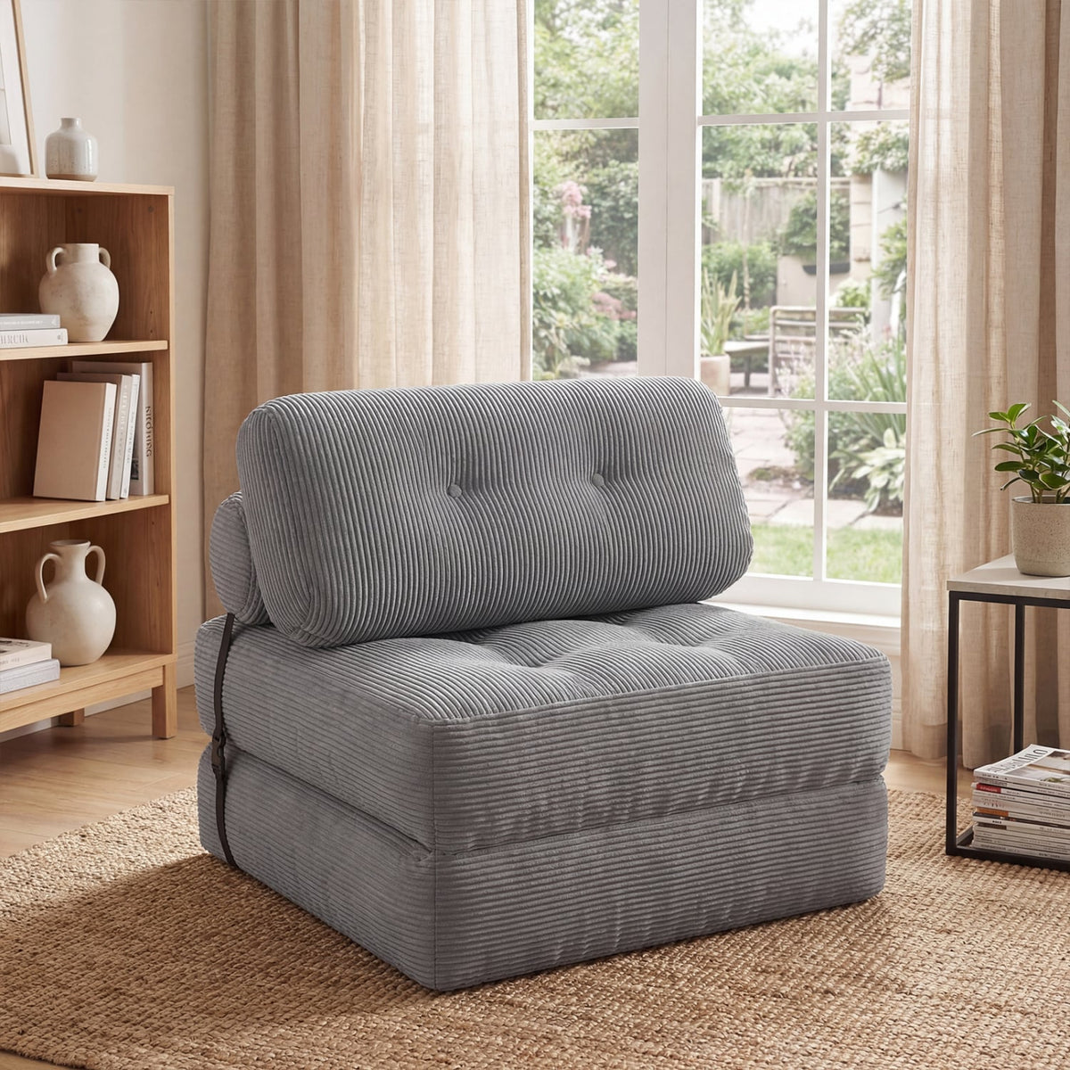 3-in-1 Folding Corduroy Sofa Bed with Pillow - Gray-Sofas & Loveseats-DECOROLALA