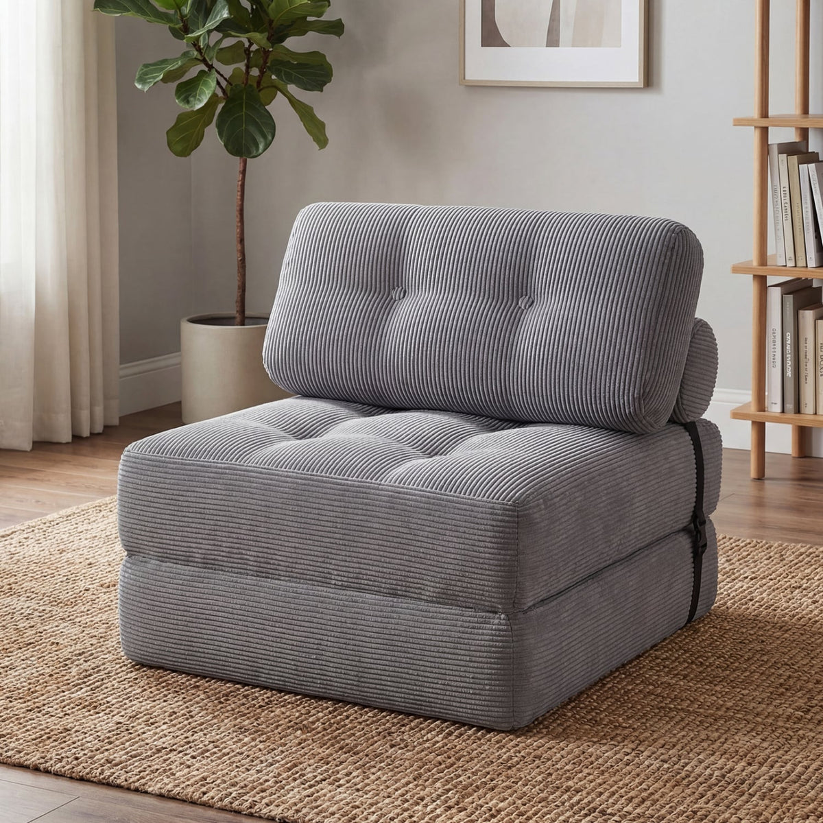 3-in-1 Folding Corduroy Sofa Bed with Pillow - Gray-Sofas & Loveseats-DECOROLALA