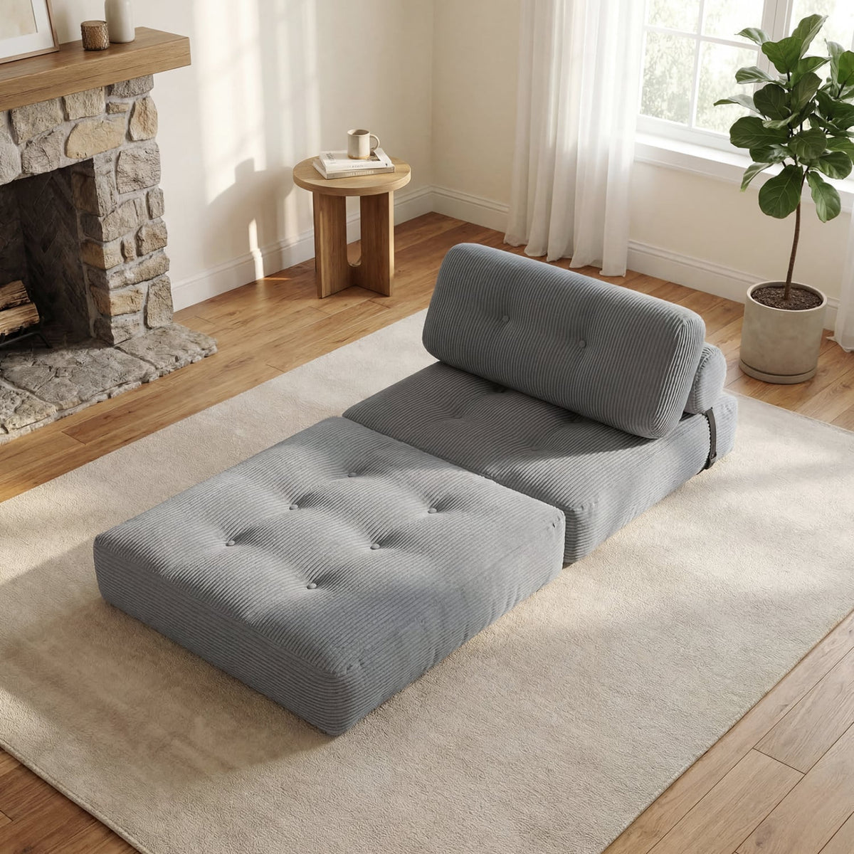 3-in-1 Folding Corduroy Sofa Bed with Pillow - Gray-Sofas & Loveseats-DECOROLALA
