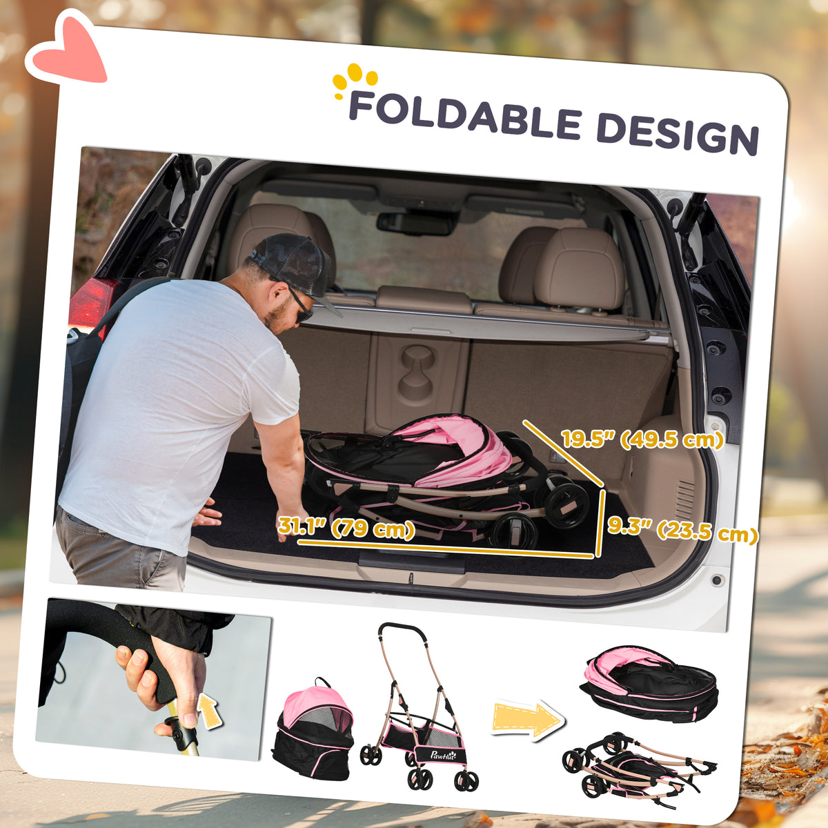 3-in-1 Folding Pet Stroller & Carrier - Pink 4-Wheel Buggy-Dogs-DECOROLALA