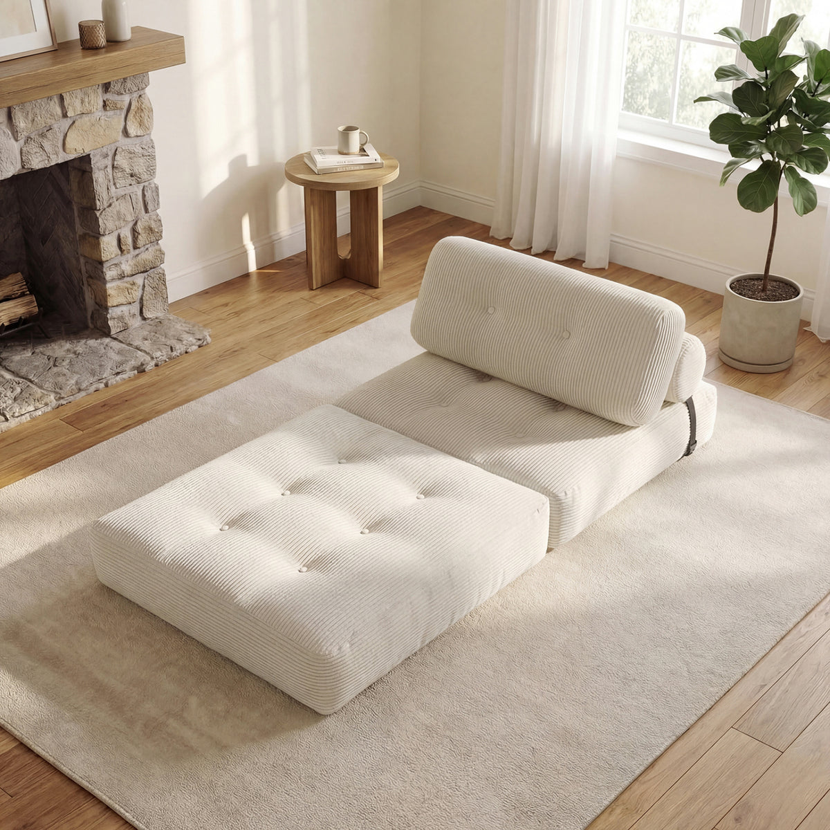 3-in-1 Folding Sofa Bed - Beige Corduroy Convertible Lounger-Sofas & Loveseats-DECOROLALA