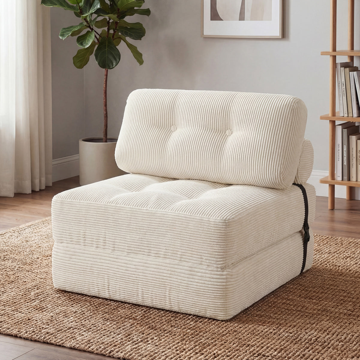 3-in-1 Folding Sofa Bed - Beige Corduroy Convertible Lounger-Sofas & Loveseats-DECOROLALA