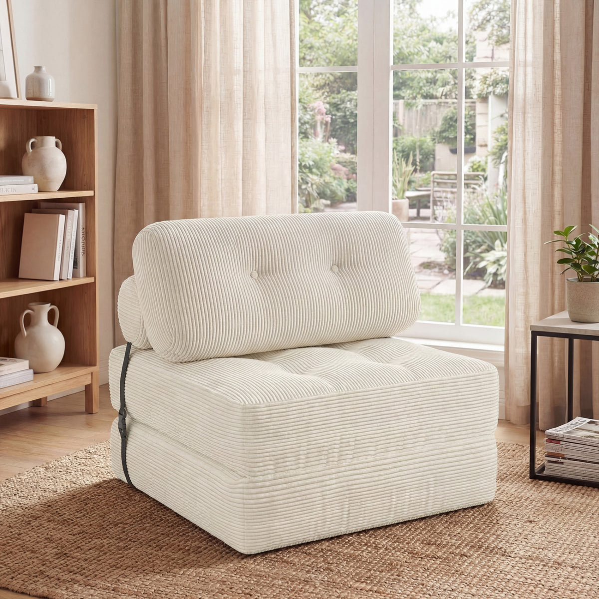 3-in-1 Folding Sofa Bed - Beige Corduroy Convertible Lounger-Sofas & Loveseats-DECOROLALA