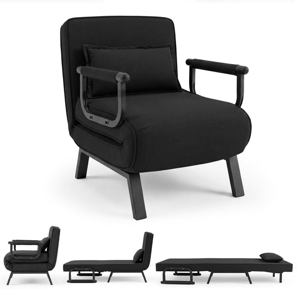3-in-1 Folding Sofa Bed - Convertible Sleeper Chair - Black-Sofas & Loveseats-DECOROLALA