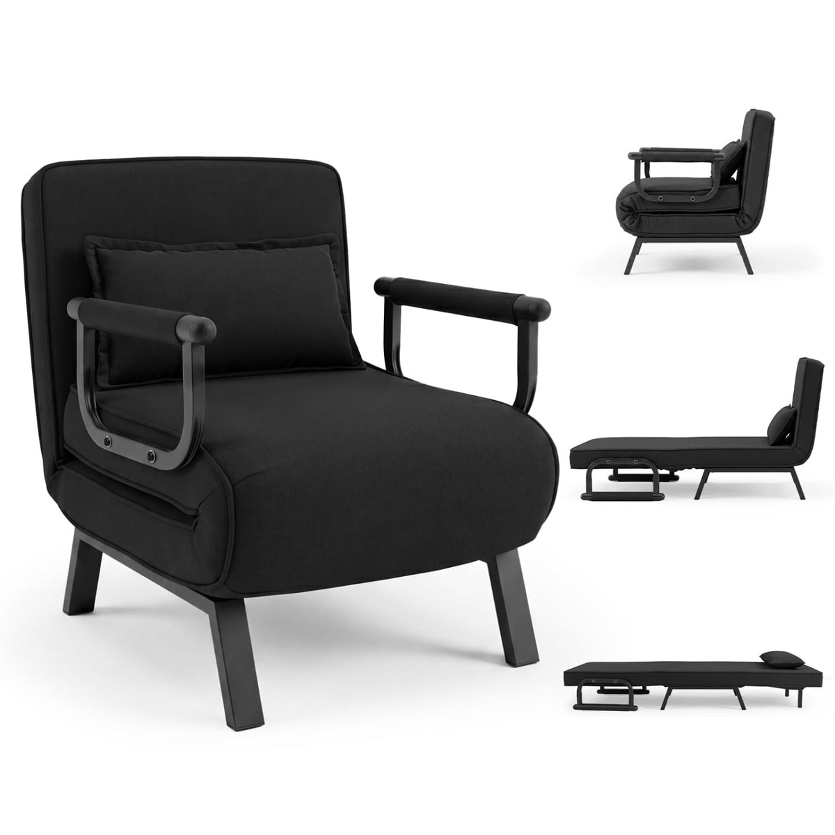 3-in-1 Folding Sofa Bed - Convertible Sleeper Chair - Black-Sofas & Loveseats-DECOROLALA