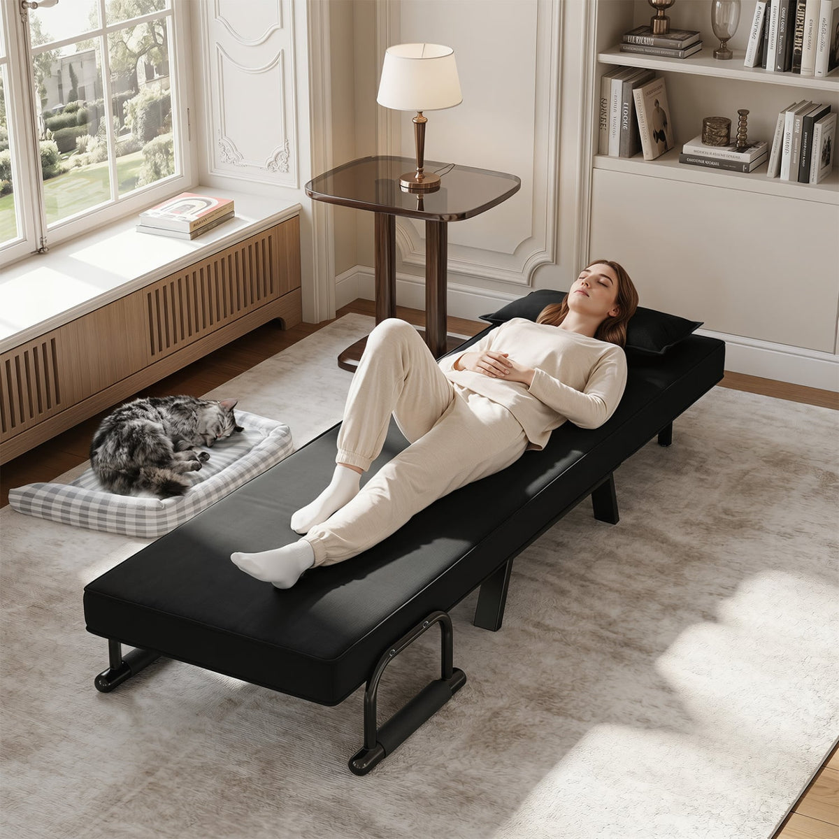 3-in-1 Folding Sofa Bed - Convertible Sleeper Chair - Black-Sofas & Loveseats-DECOROLALA