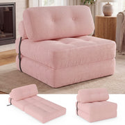 3-in-1 Folding Sofa Bed - Pink Corduroy Convertible Lounger-Sofas & Loveseats-DECOROLALA
