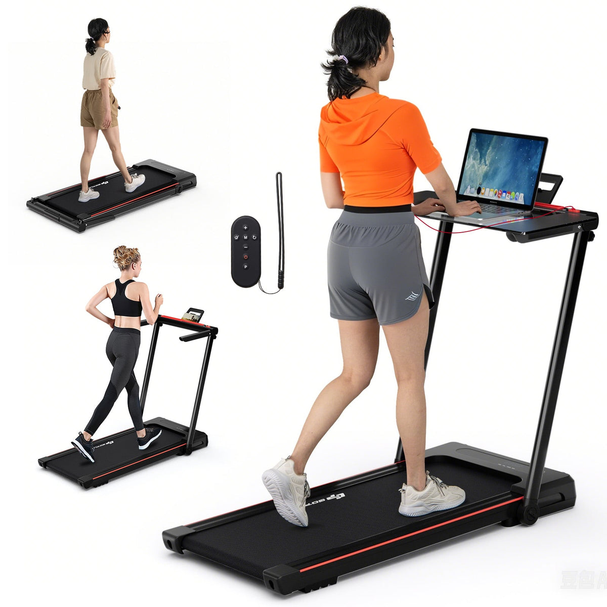 3-in-1 Folding Treadmill with Large Desk and LCD Display-Black-Treadmills-DECOROLALA