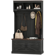 3-in-1 Hall Tree with Bench and Shoe Storage - Black-DECOROLALA