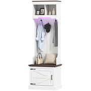3-in-1 Hall Tree with LED Lights and Bench - White Wood Grain-DECOROLALA