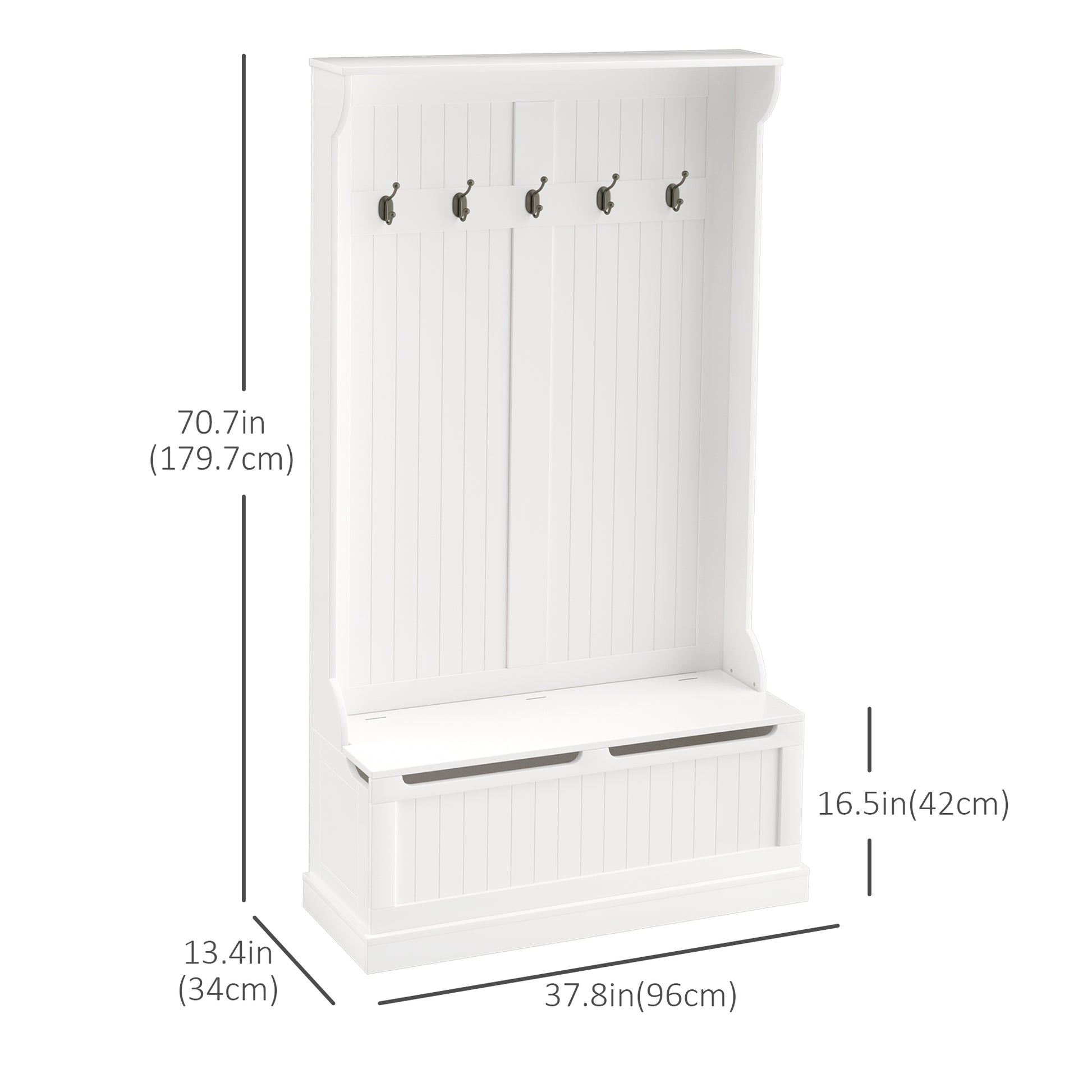 3-in-1 Hall Tree with Storage Bench and Coat Rack - White-DECOROLALA