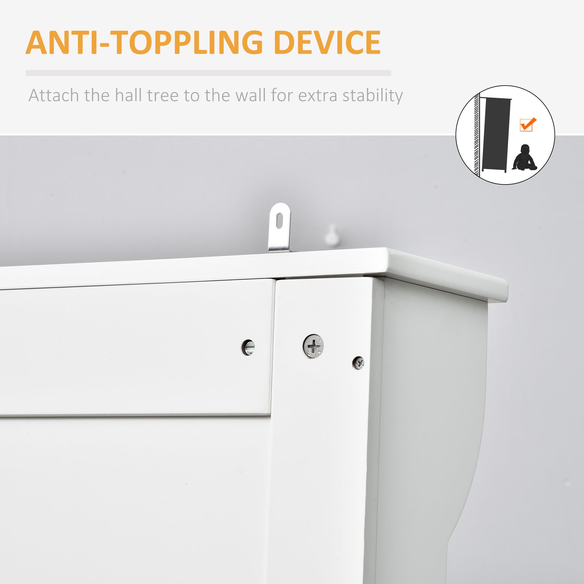 3-in-1 Hall Tree with Storage Bench and Coat Rack - White-DECOROLALA