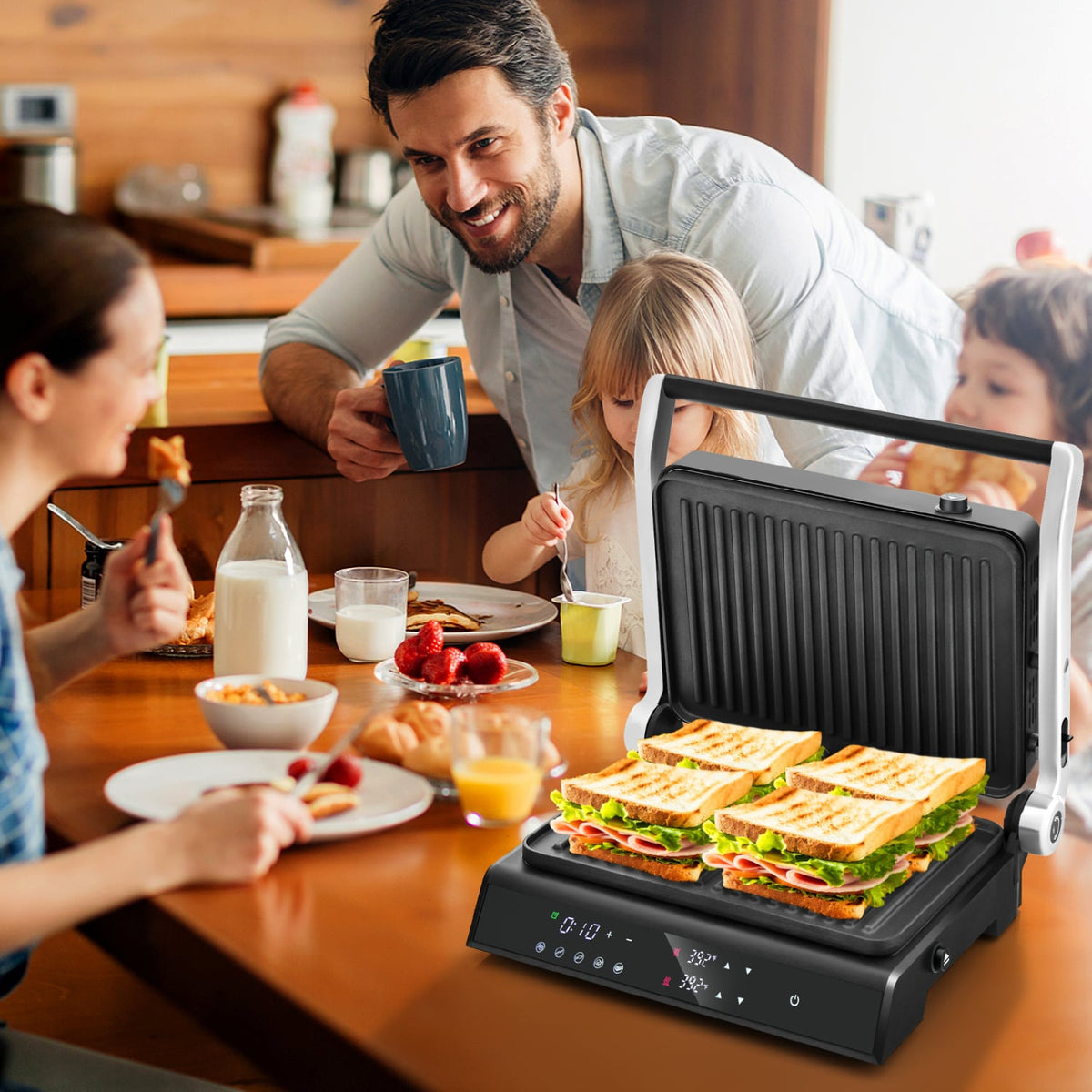3 in 1 Indoor Electric Panini Press Grill with LED Display-Black-Kitchen Appliances-DECOROLALA