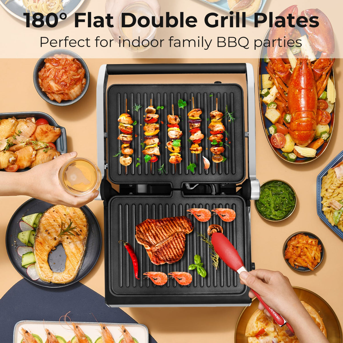 3 in 1 Indoor Electric Panini Press Grill with LED Display-Black-Kitchen Appliances-DECOROLALA