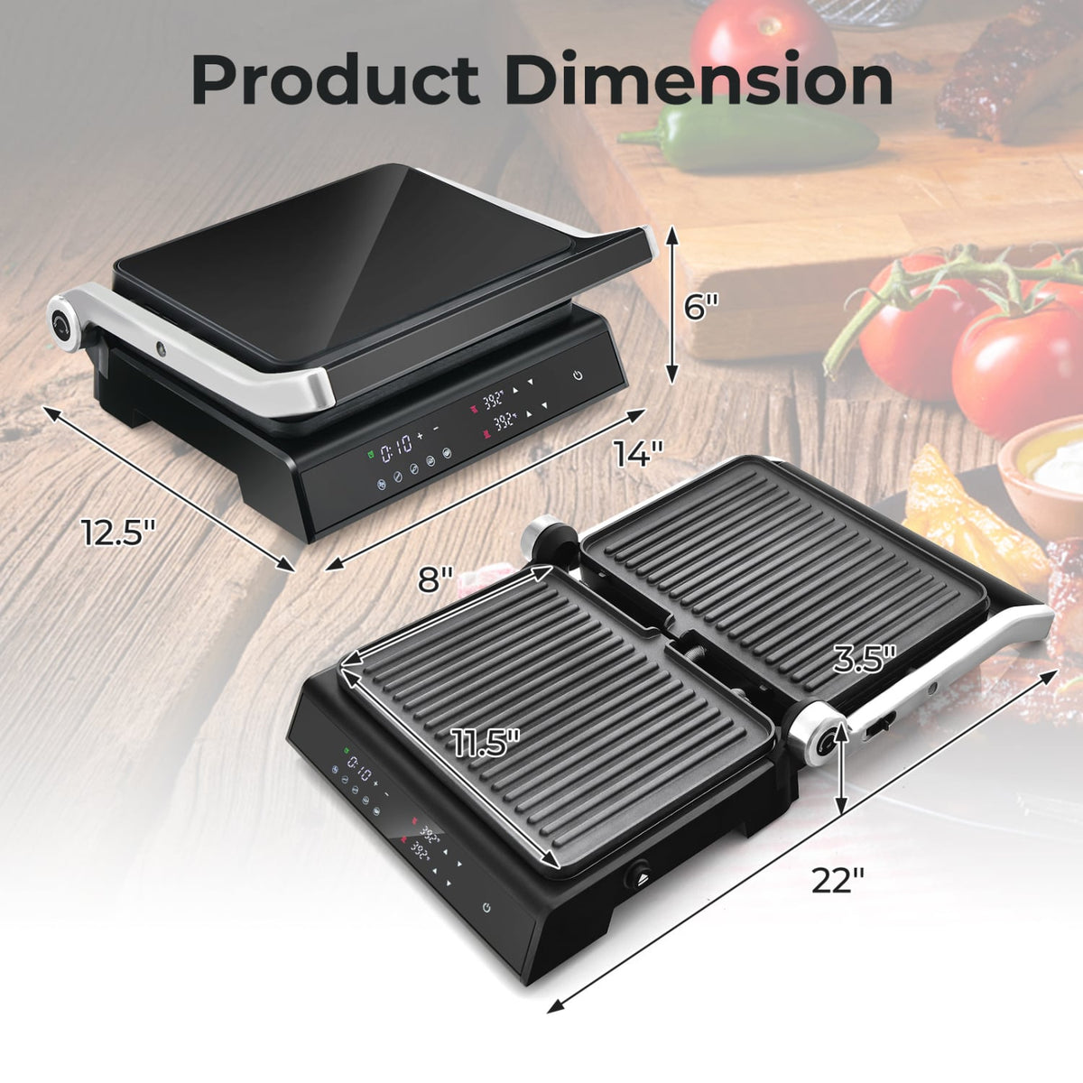 3 in 1 Indoor Electric Panini Press Grill with LED Display-Black-Kitchen Appliances-DECOROLALA