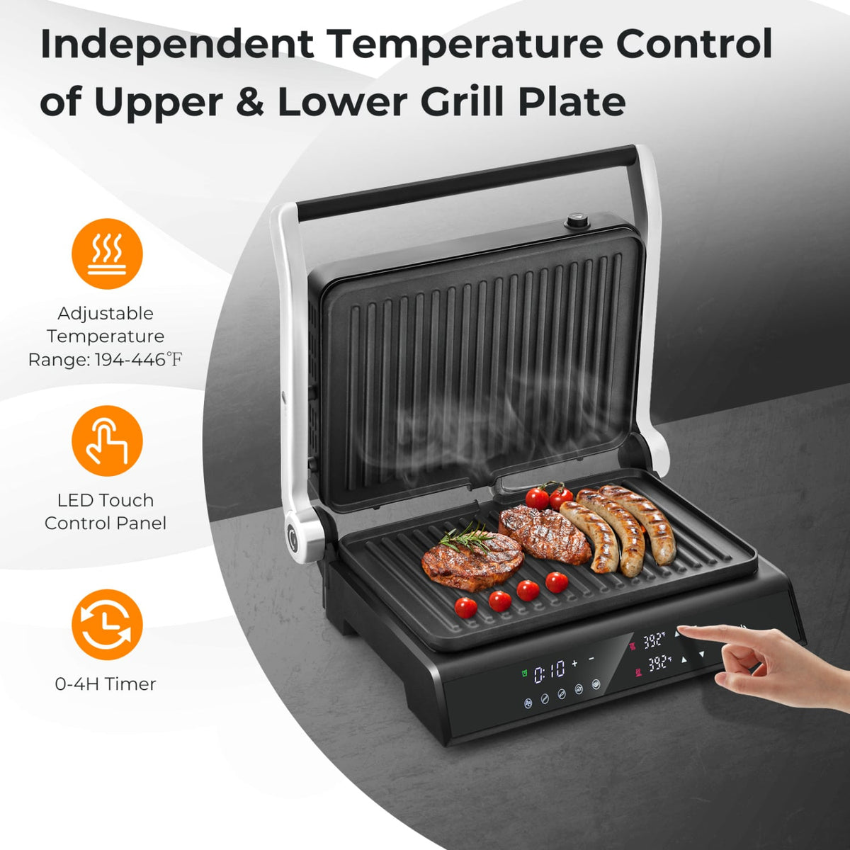 3 in 1 Indoor Electric Panini Press Grill with LED Display-Black-Kitchen Appliances-DECOROLALA