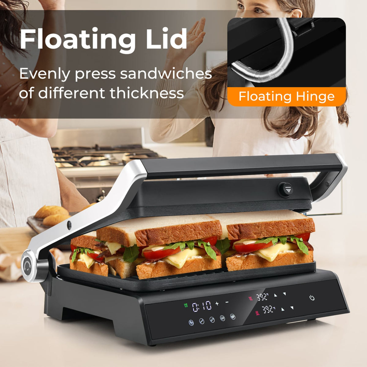 3 in 1 Indoor Electric Panini Press Grill with LED Display-Black-Kitchen Appliances-DECOROLALA