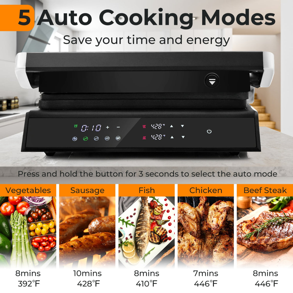 3 in 1 Indoor Electric Panini Press Grill with LED Display-Black-Kitchen Appliances-DECOROLALA