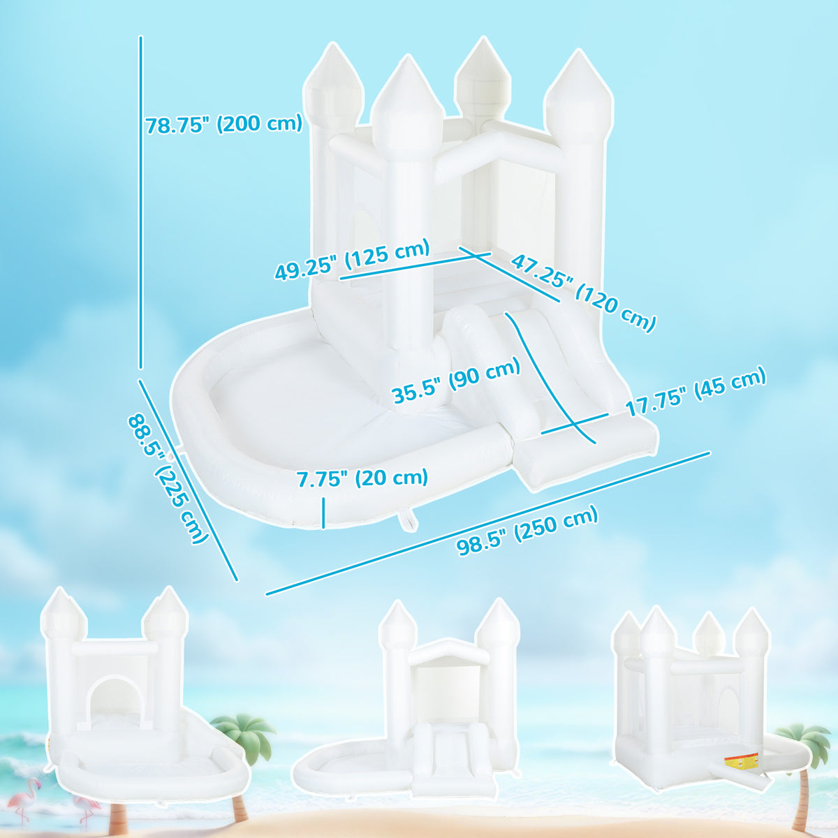 Inflatable Bouncy Castle for Kids, 3-in-1 White Bounce House with Slide, Ball Pit and 370W Blower, White-Toys & Games > Kids Outdoor Play > Inflatables-DECOROLALA