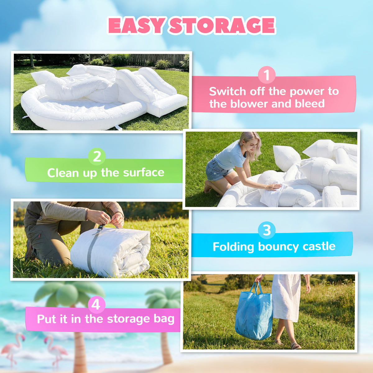 Inflatable Bouncy Castle for Kids, 3-in-1 White Bounce House with Slide, Ball Pit and 370W Blower, White-Toys & Games > Kids Outdoor Play > Inflatables-DECOROLALA