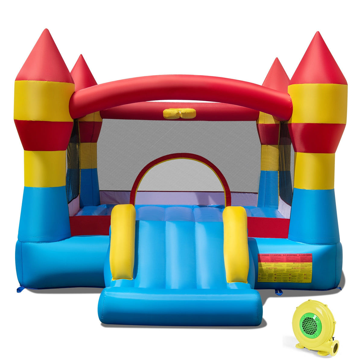 3-in-1 Inflatable Bounce House with Slide and Blower - Multicolor-Inflatable Bounce Houses-DECOROLALA