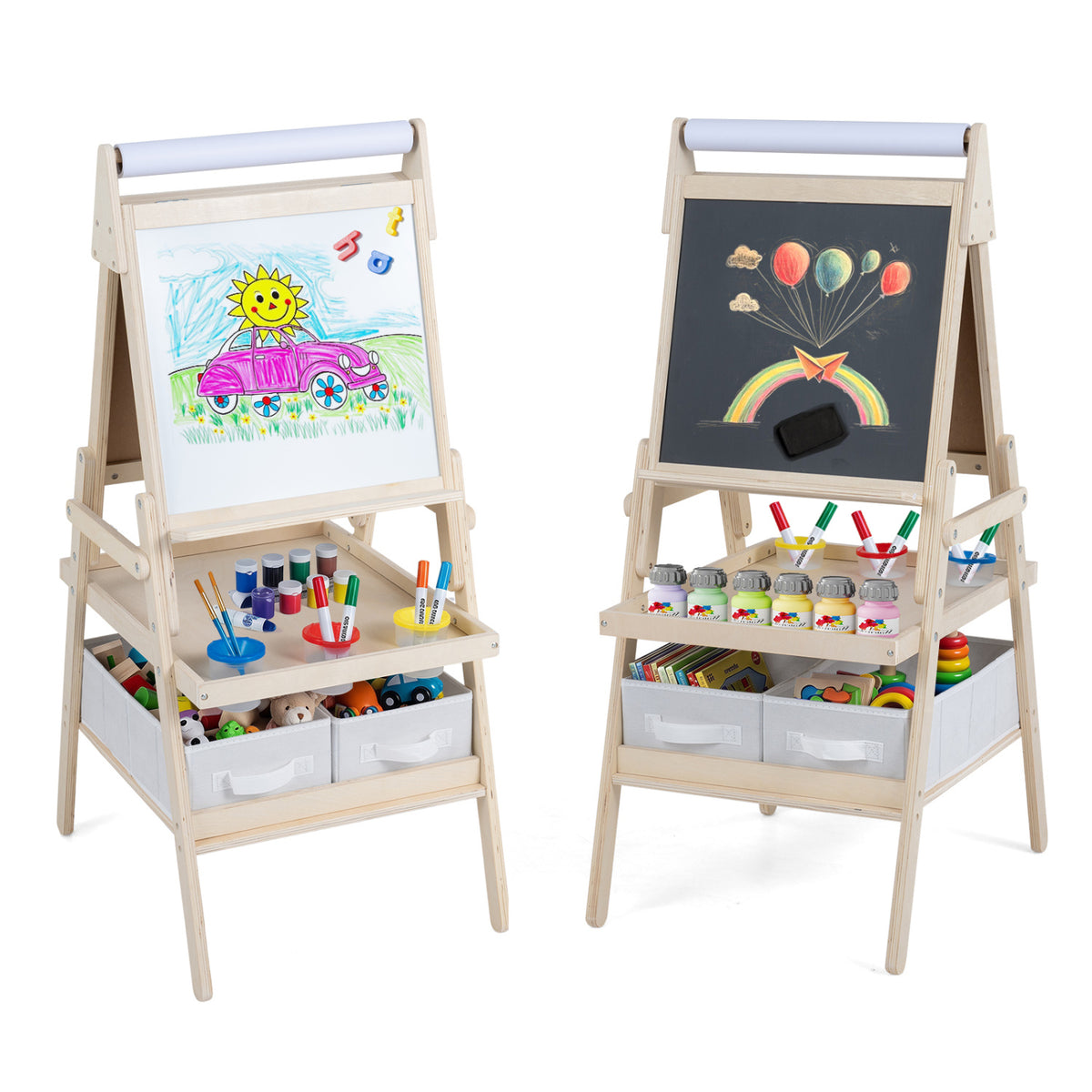 3-in-1 Kids Art Easel with Magnetic Whiteboard, Chalkboard & Storage-Art Easels-DECOROLALA