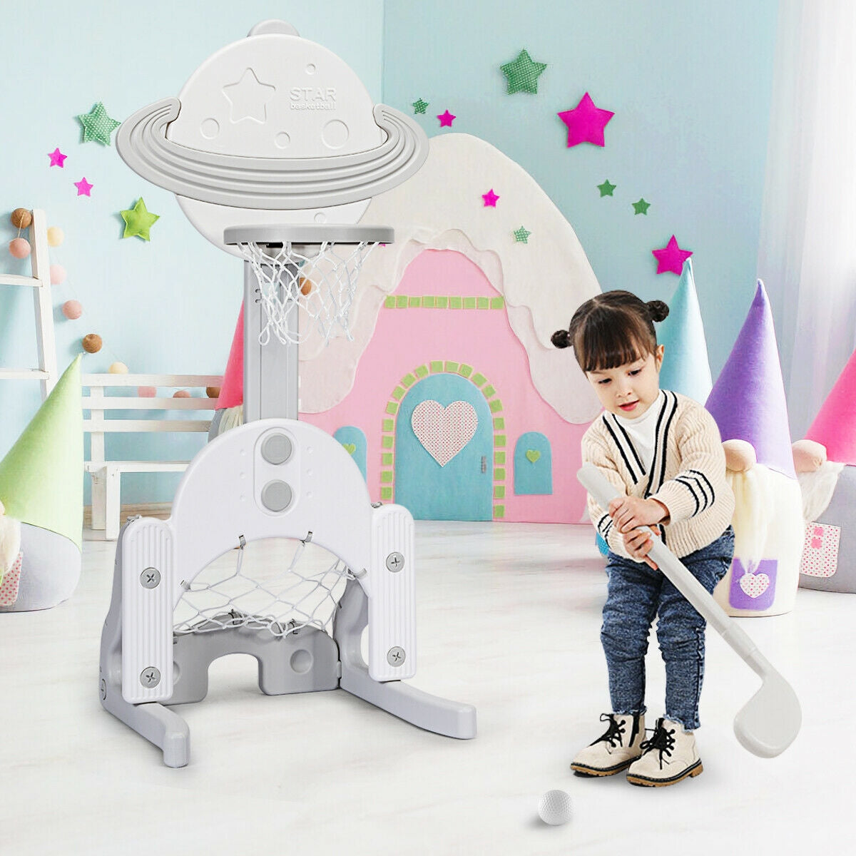 Panier de basket pour enfants 3-en-1 avec ballons