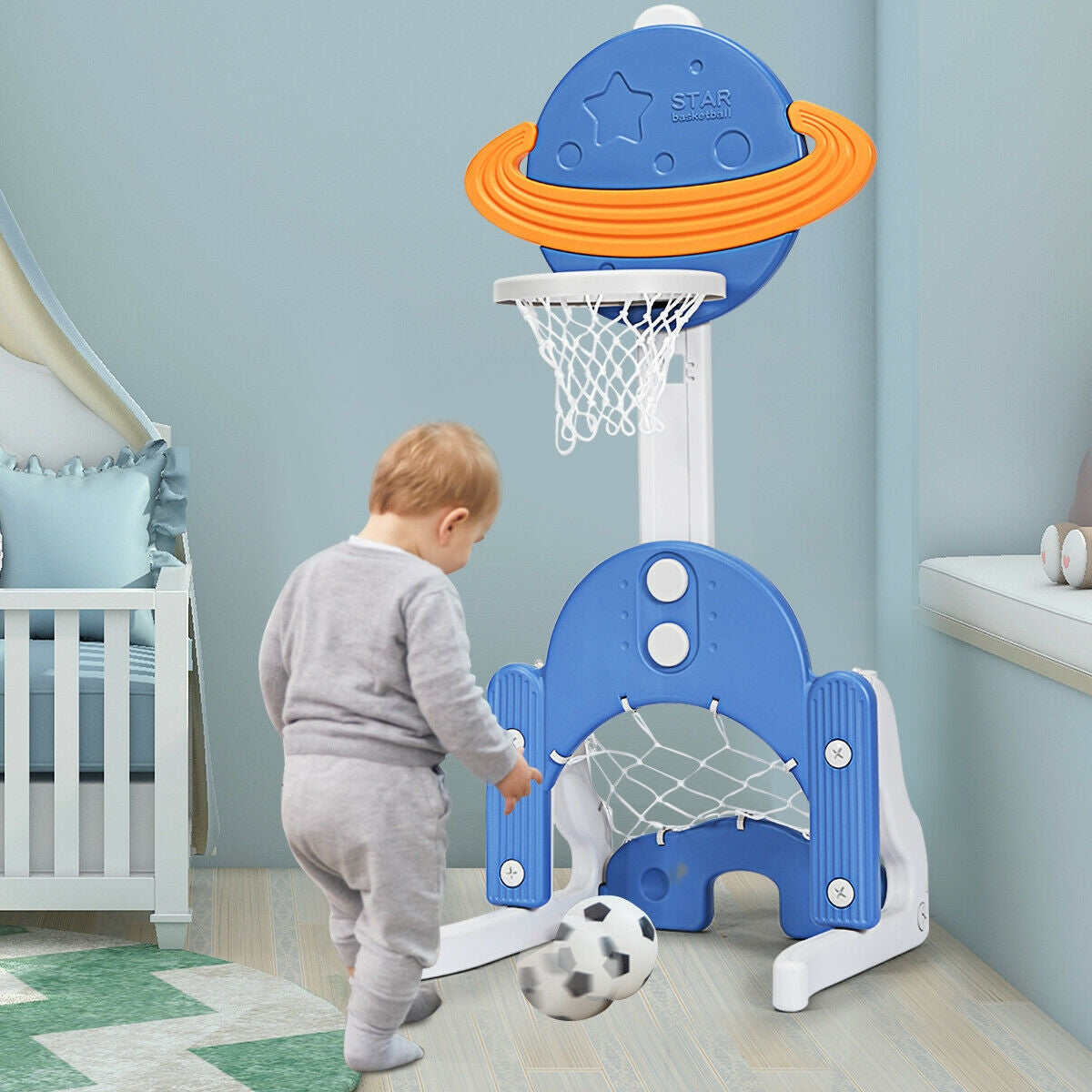 Panier de basket pour enfants 3-en-1 avec ballons