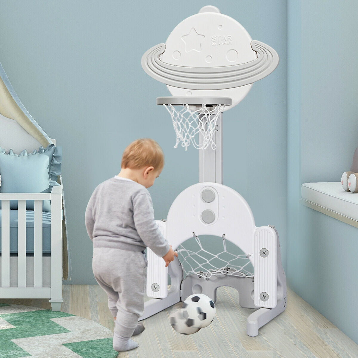 Panier de basket pour enfants 3-en-1 avec ballons